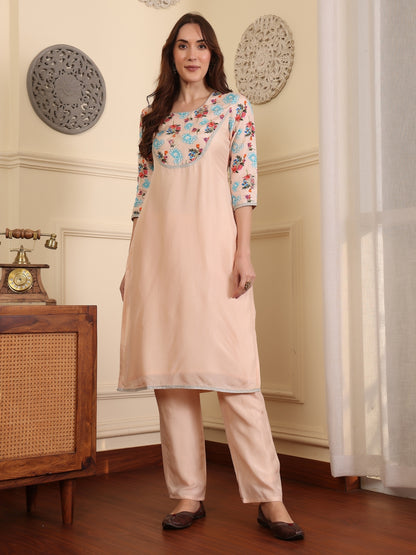 Floral Printed Sequinned Straight Kurta With Trouser And Dupatta