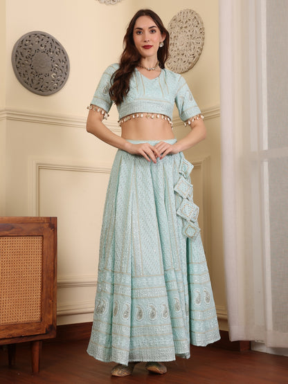 Embroidered Sequinned Lehenga & Blouse With Dupatta