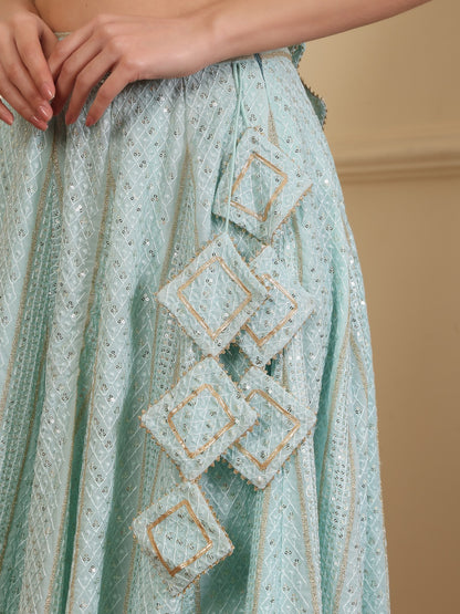 Embroidered Sequinned Lehenga & Blouse With Dupatta