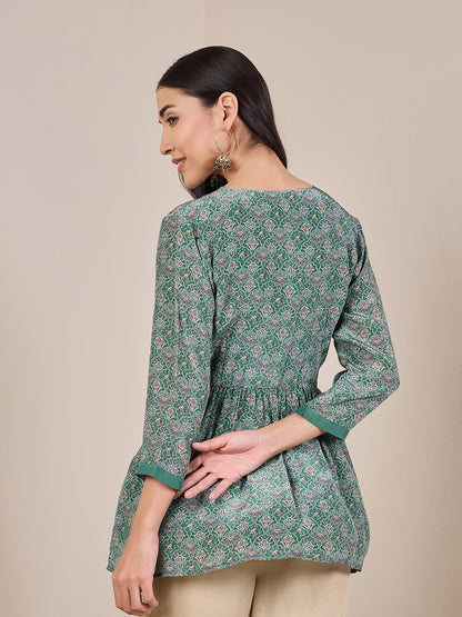 Ethnic Motifs Printed V-Neck Pleated Anarkali Kurti