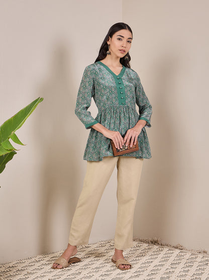 Ethnic Motifs Printed V-Neck Pleated Anarkali Kurti