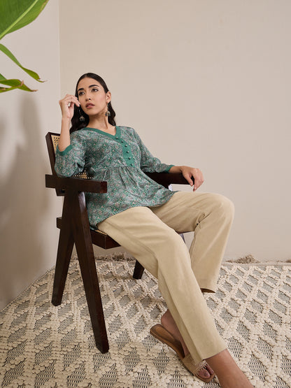 Ethnic Motifs Printed V-Neck Pleated Anarkali Kurti
