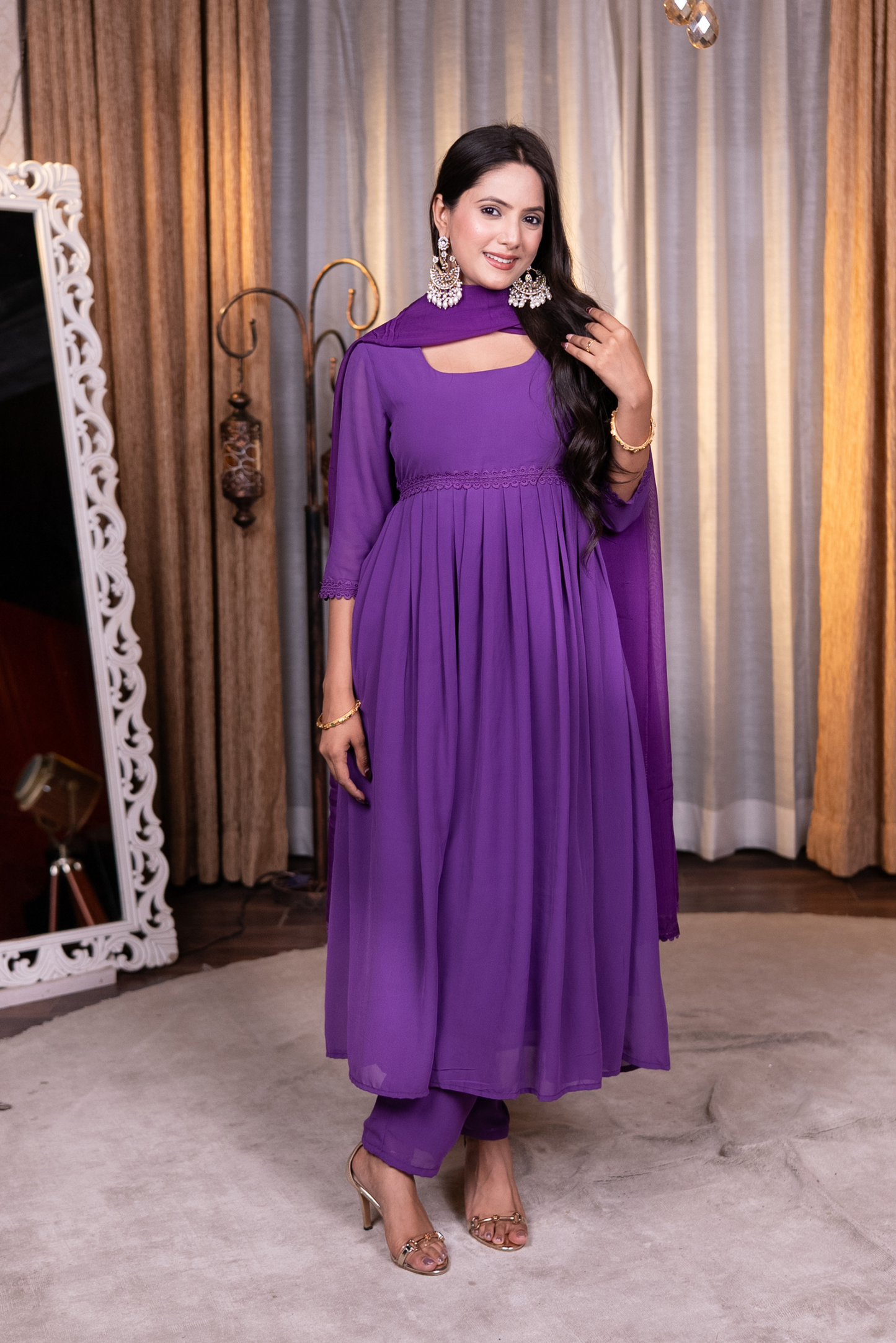 Anarkali kurta with pant and dupatta