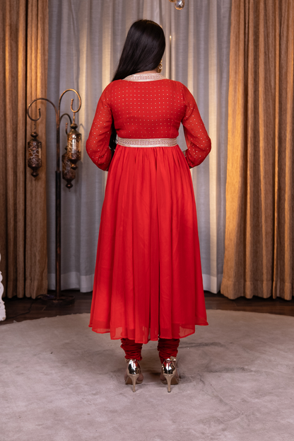 Anarkali lace work kurta with churidaar and dupatta