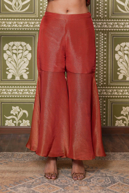 V- NECK FLORAL PRINTED TISSUE RED CO-ORDS SET