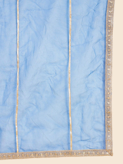 Ethnic Motifs Embroidered Straight Scoop Neck Kurti With Sharara & Dupatta