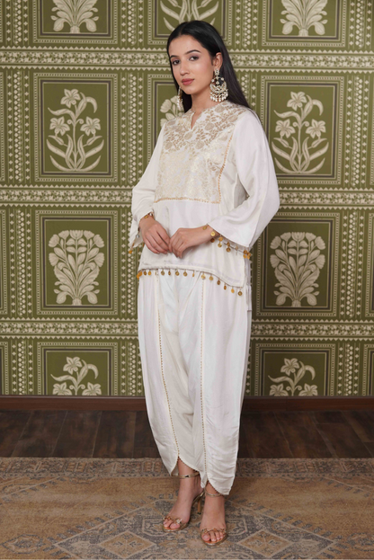 Brocade short kurta with dhoti pants