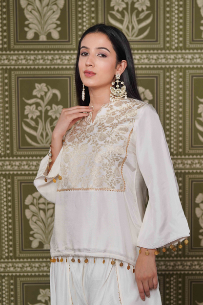 Brocade short kurta with dhoti pants