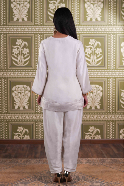 Brocade short kurta with dhoti pants