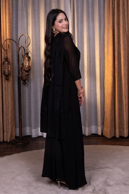 Mirror and sequins work kurta set with palazzo and dupatta