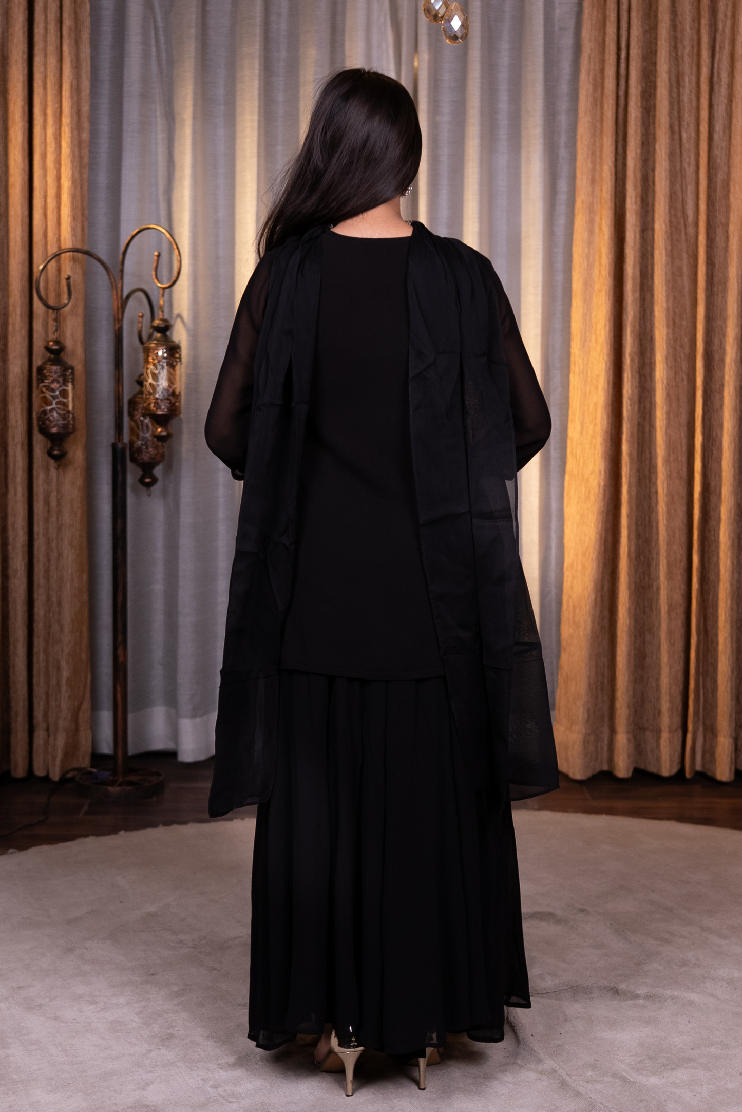 Mirror and sequins work kurta set with palazzo and dupatta
