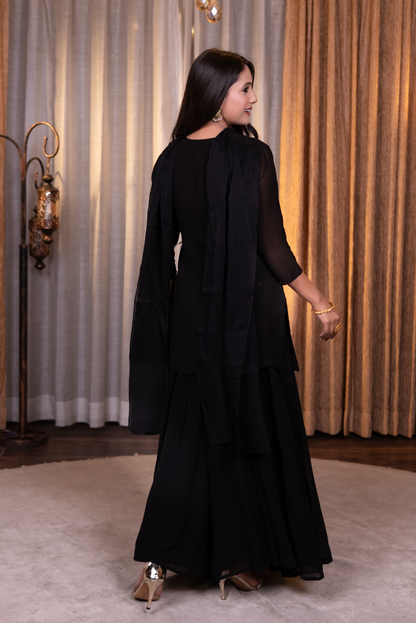 Mirror and sequins work kurta set with palazzo and dupatta
