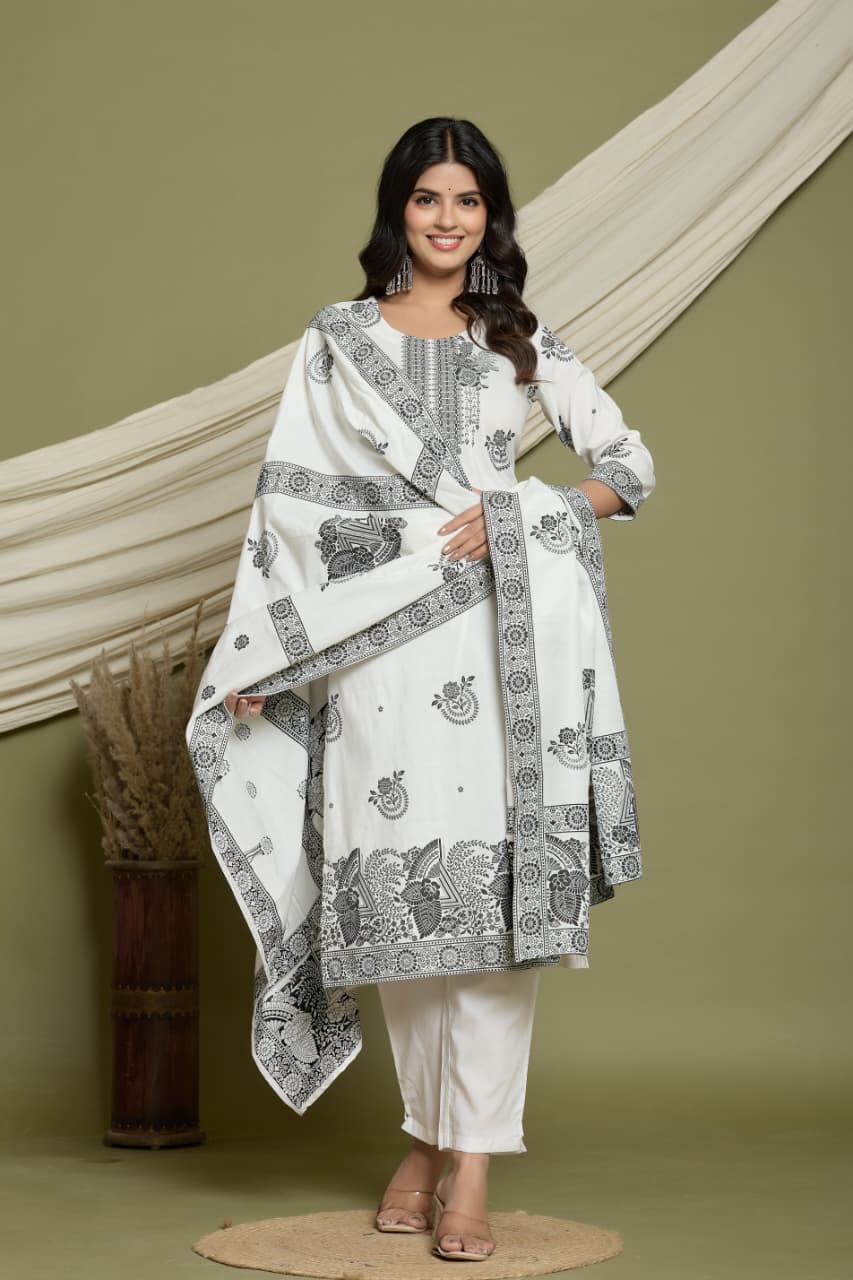 Women Ethnic Motifs Printed Cotton Kurta with Trousers & Dupatta