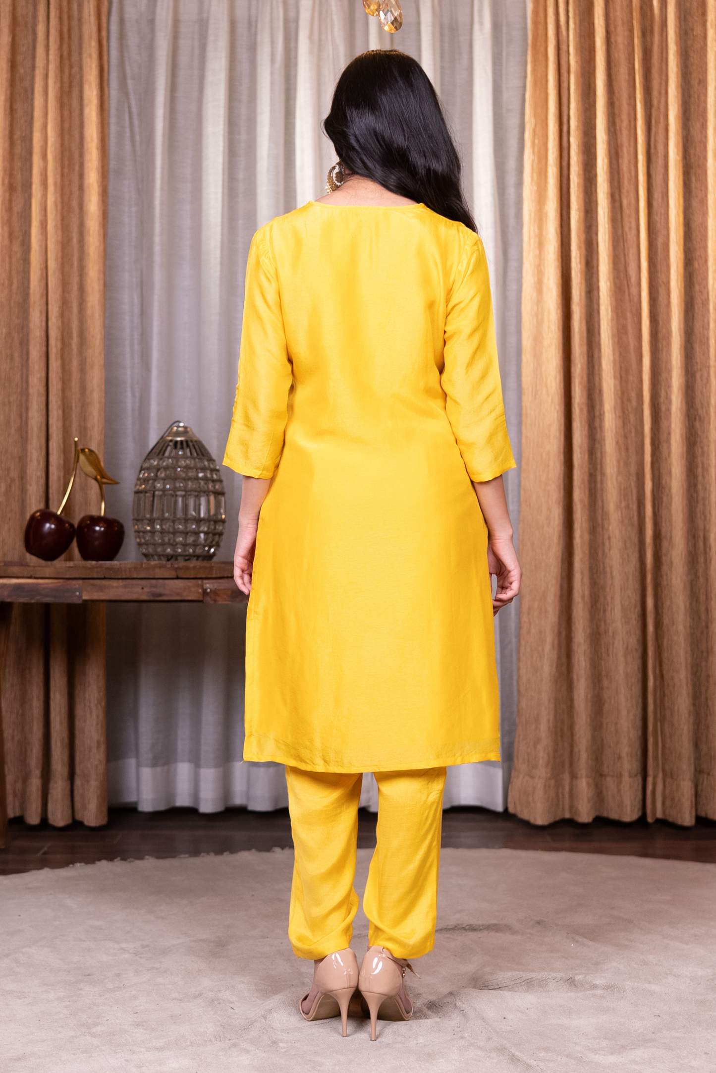 Straight lace work kurta with pant and dupatta