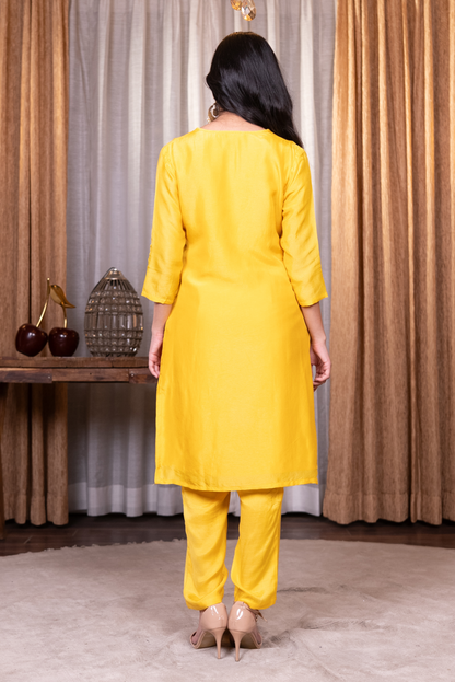 Straight lace work kurta with pant and dupatta