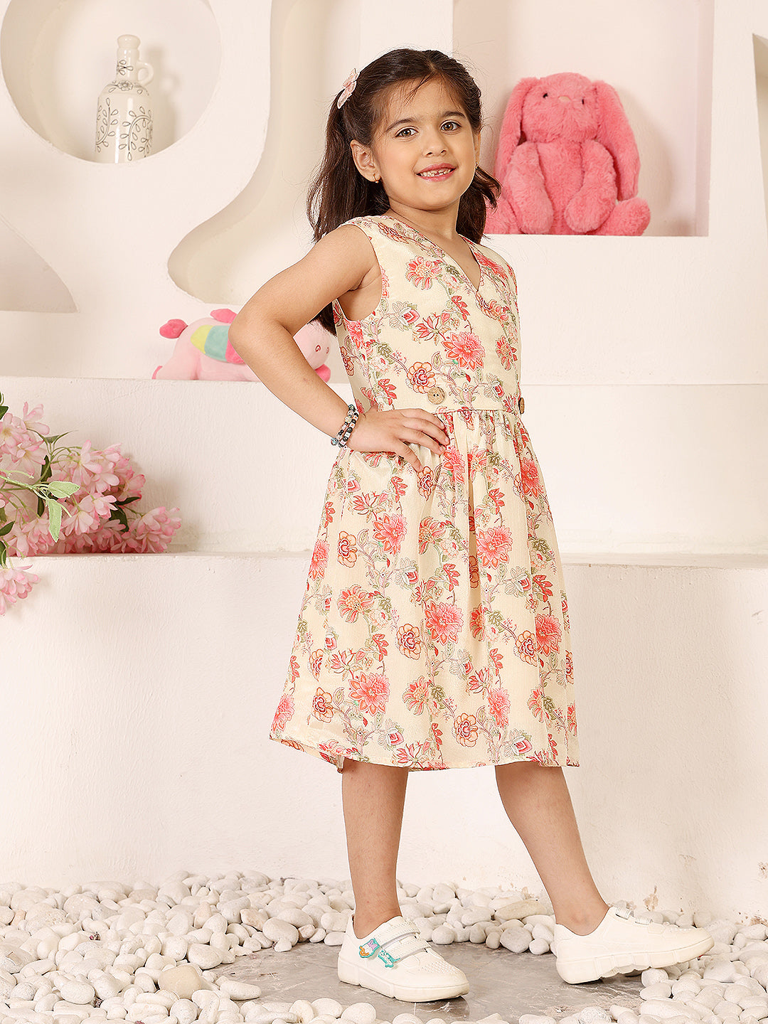 Girls Floral Print Fit & Flare Dress
