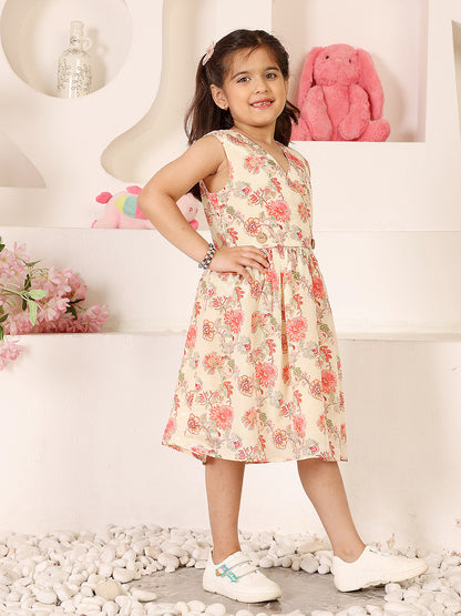 Girls Floral Print Fit & Flare Dress