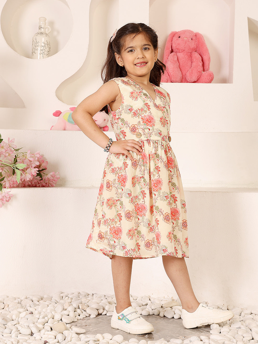 Girls Floral Print Fit & Flare Dress