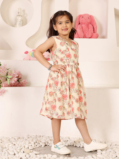 Girls Floral Print Fit & Flare Dress