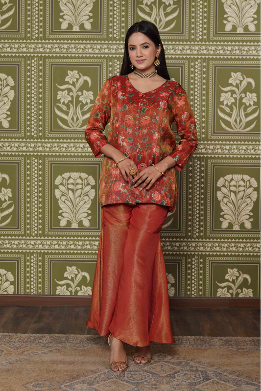 Tissue Floral Printed Red Co-Ords Set