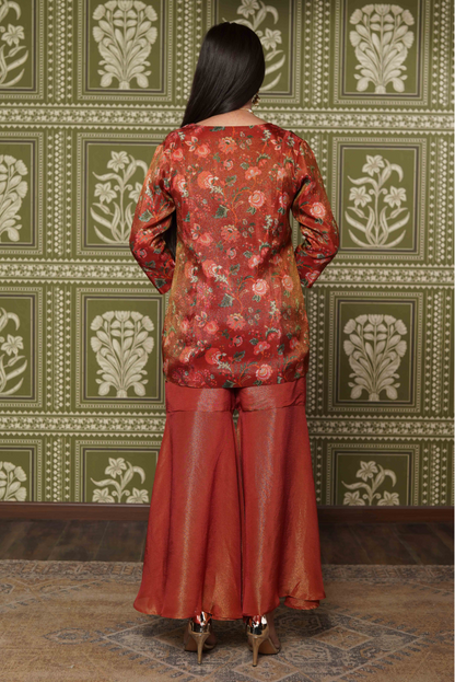 Tissue Floral Printed Red Co-Ords Set