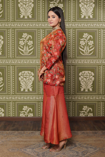 Tissue Floral Printed Red Co-Ords Set
