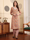 Women Floral Printed Regular Thread Work Pure Cotton Kurta with Trousers
