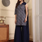 Ethnic Motifs Printed Asysmmetric Neck Sequinned Straight Kurta With Sharara