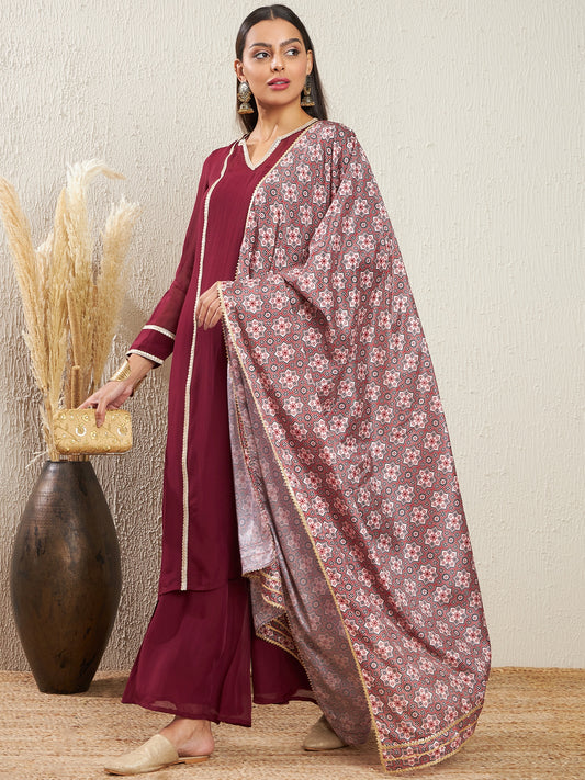 Notch Neck Regular Sleeves Gotta Patti Kurta With Palazzos & Dupatta