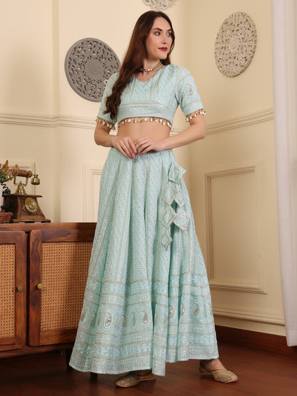 Embroidered Sequinned Lehenga & Blouse With Dupatta