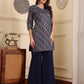 Ethnic Motifs Printed Asysmmetric Neck Sequinned Straight Kurta With Sharara