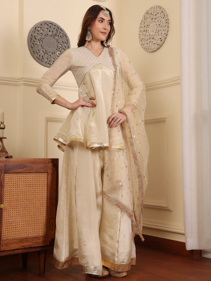 Women Yoke Design Empire Kurti with Palazzos & With Dupatta