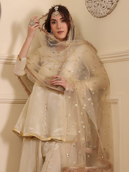 Women Yoke Design Empire Kurti with Palazzos & With Dupatta