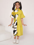 Girls Colourblocked Cotton Fit & Flare Dress