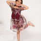 Wine floral printed organza dress