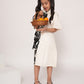 Panelled floral printed white dress