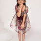 Wine floral printed organza dress