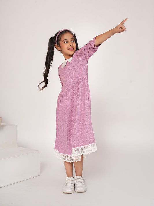 Polka dot printed purple dress