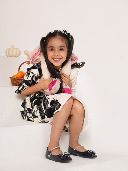 Panelled floral printed white dress