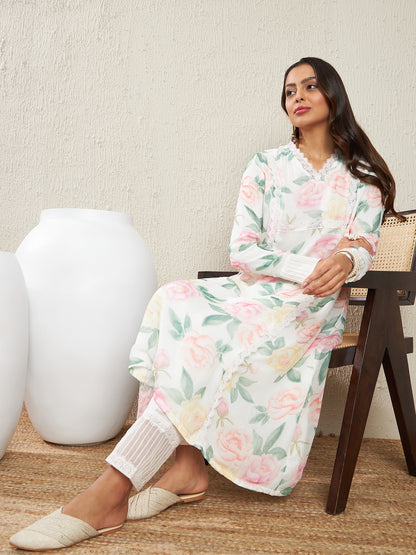 Floral Printed Panelled Kurta & Trousers