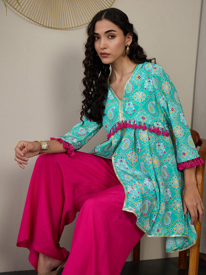 Women Regular Gotta Patti Silk Crepe Top with Palazzos