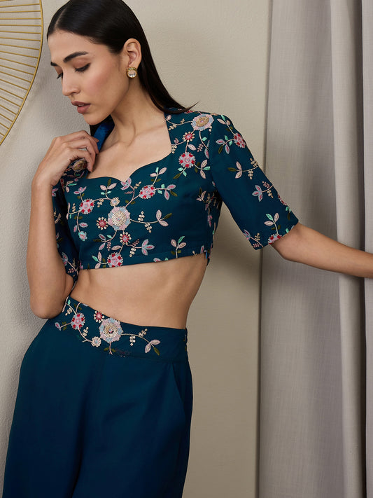 Floral Embroidered Crop Top & Palazzos