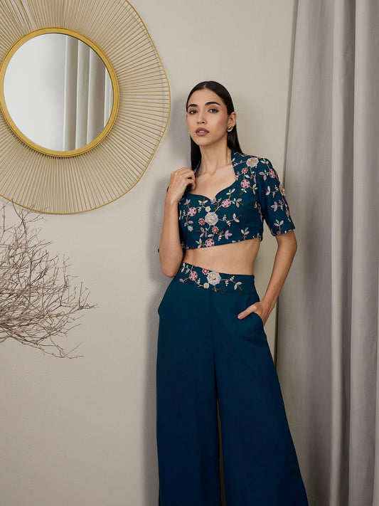 Floral Embroidered Crop Top & Palazzos