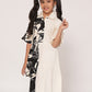 Panelled floral printed white dress