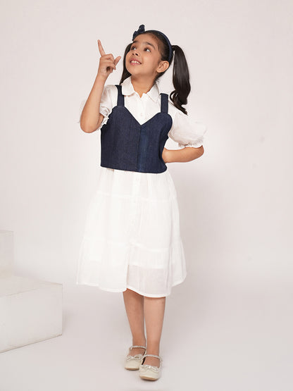 White cotton dress with denim jacket