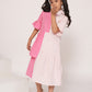 Pink colour blocked dress