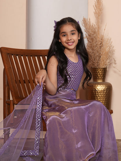 Sequins work purple lehenga choli with  dupatta