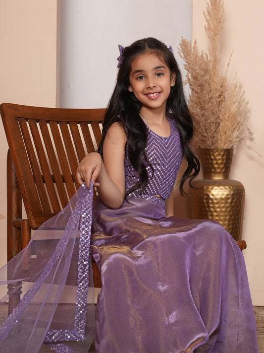 Sequins work purple lehenga choli with  dupatta