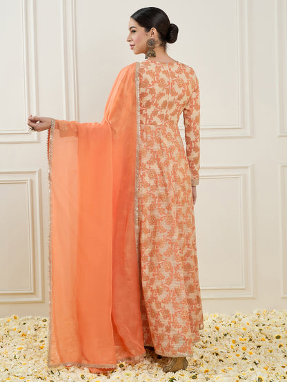 Floral Gotta Patti Regular Anarkali Chanderi Silk Kurta With Churidar & Dupatta
