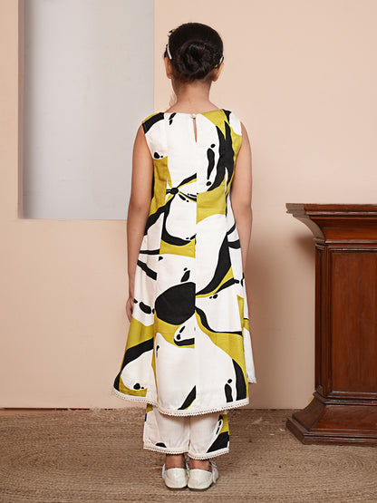 Floral printed white kurta set